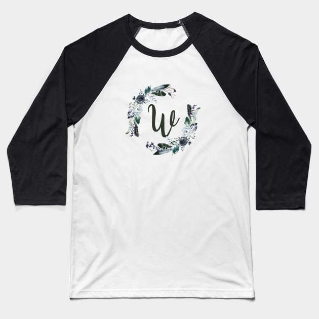 Floral Monogram W Dark Bohemian Flora Baseball T-Shirt by floralmonogram